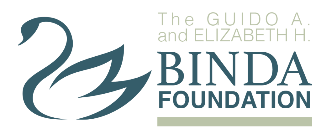 A stylized teal swan with the text "The Guido A. and Elizabeth H. Binda Foundation.