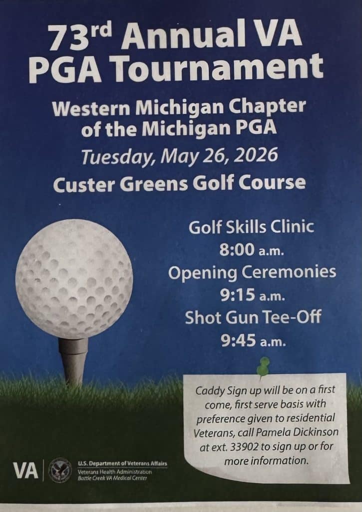Flyer for the 73rd Annual VA PGA Tournament at Custer Greens Golf Course on May 26, 2026.